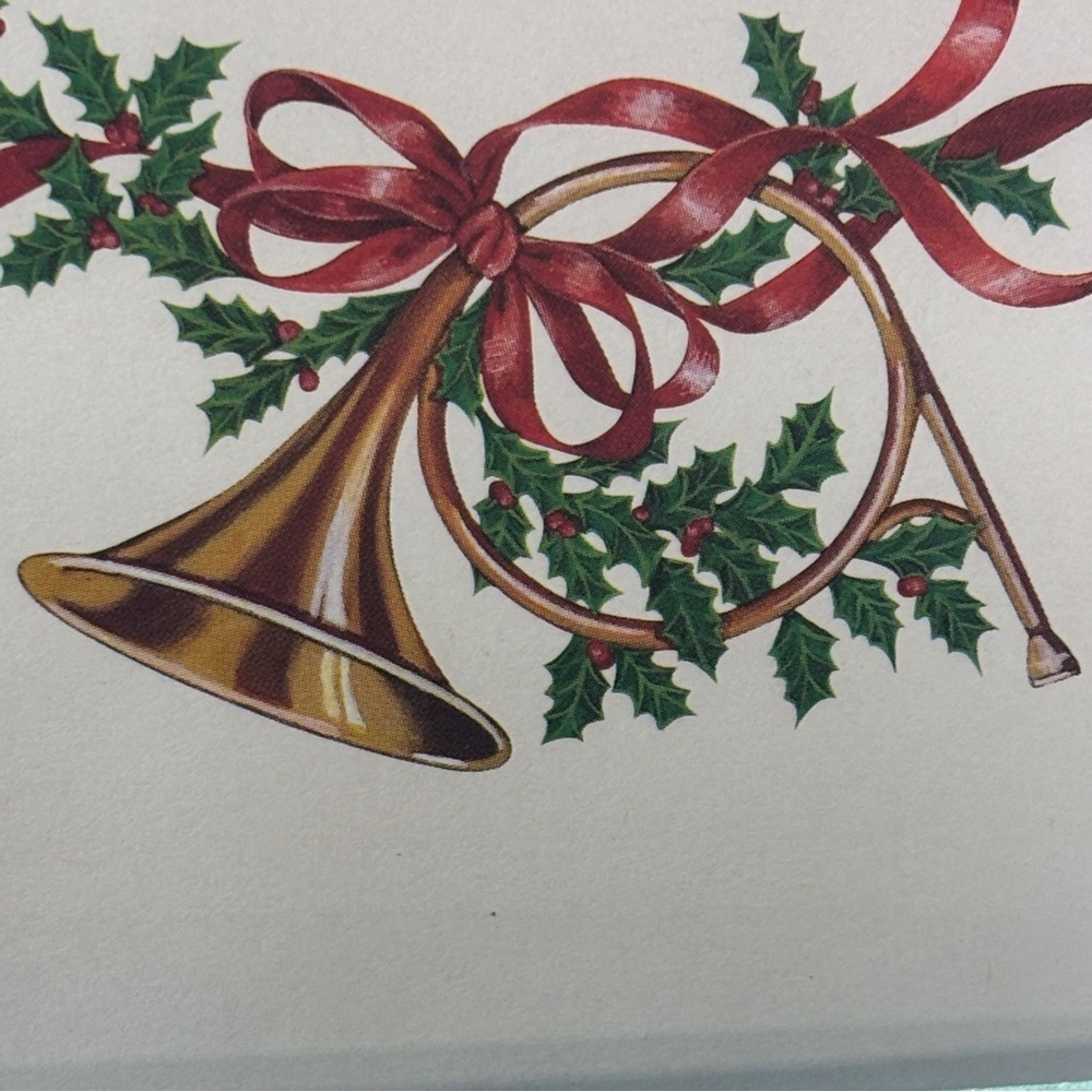 Holly French Horn paper images HOLIDAY green banker's envelopes 4.25x9.5 Money - Picture 4 of 8